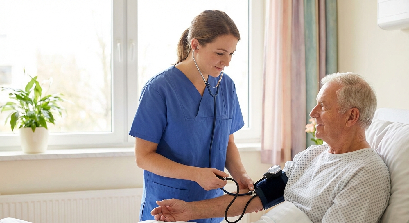 A nurse provides medical supervision for a patient during alcohol withdrawal.